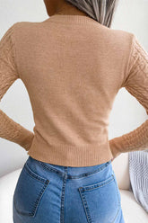 Solid Color Cable Knit Cut-out Sweater